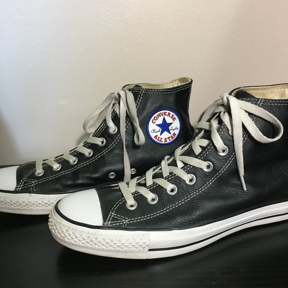 Classic Black Leather Chuck Taylor High Tops